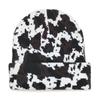Versatile Cow Jacquard Knit Beanie Black White Warm Windproof Winter Hat
