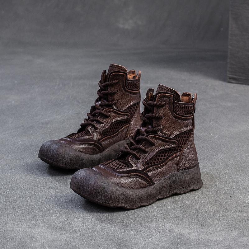 GKTINOO 2025 Spring/Summer New Hollow-out Breathable Retro Short Boots Genuine Leather Thick Soled Women's Shoes