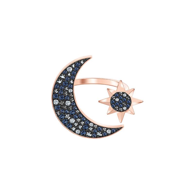 Swarovski Star and moon shape classic ring for women, rose gold plated 5513222