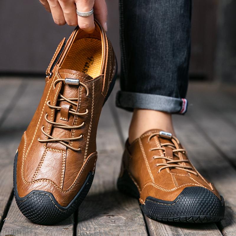 Leather Men Sneakers Flat High Quality Causal Men Shoes Boat Shoes Mesh Breathable Hiking Shoes