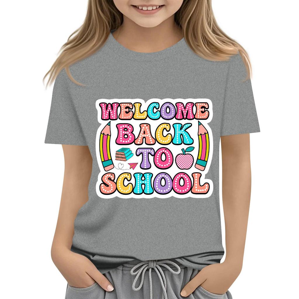 Children's Casual and Fashionable Round-Neck Printed Short-Sleeve Top for Back-to-School