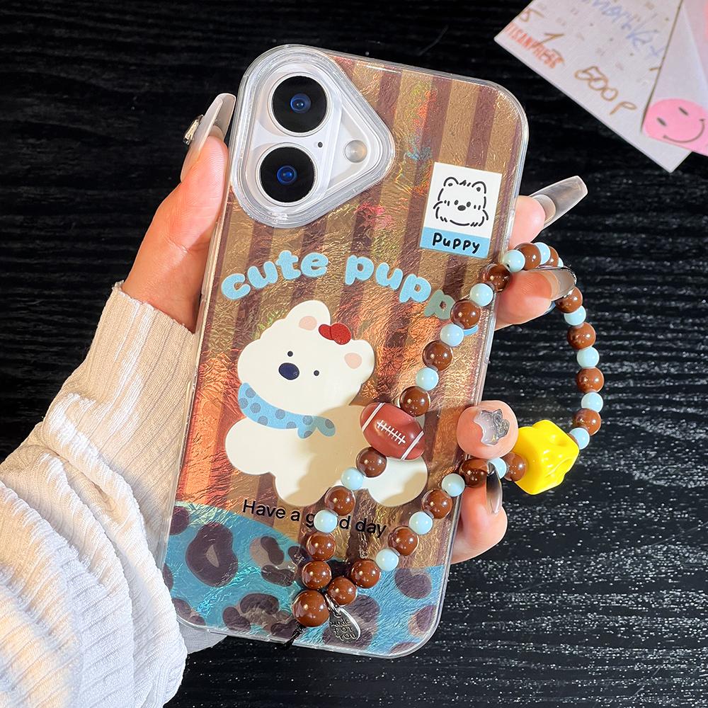 Bracelet Chain Painted Phone Case For iPhone 16 11 12 13 14 for 12 14 16 Pro 14 16 Pro Max Cute Pattern Hard Cover With Lanyard