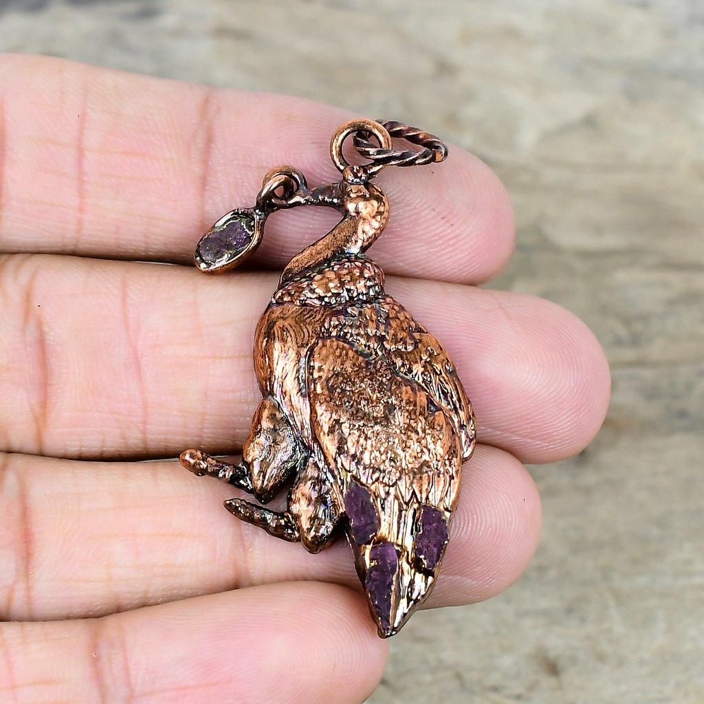 Pink tourmaline rough pendant electroformed copper pendant peacock jewelry gemstone pendant handmade jewelry gifts for wife designer pendant