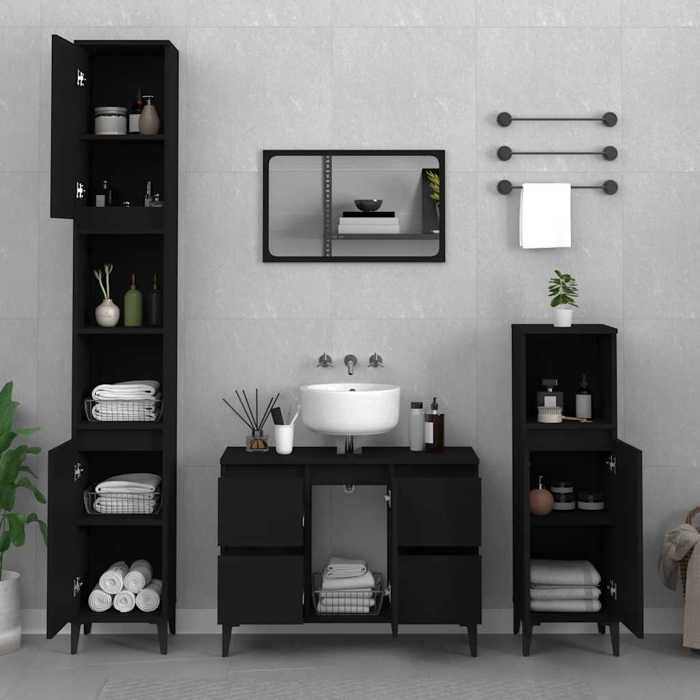 VidaXL Black Sink Cabinet 80x33x60 Cm Engineered Wood 821277