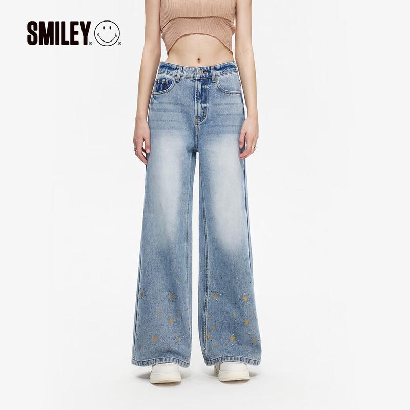 Smiley Women s High-Waisted Rhinestone Straight-Leg Jeans S