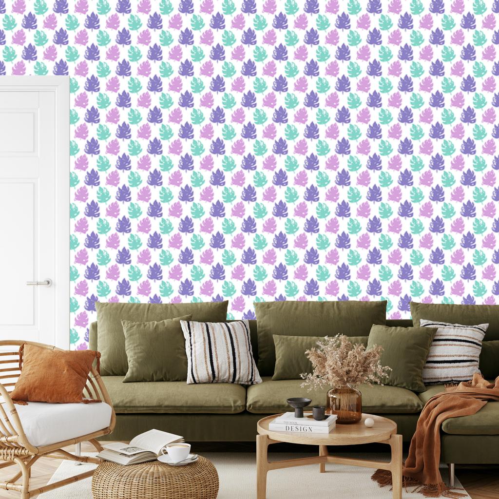 Leaves Wallpaper White and Blue for Living Room and Bedroom 50x1000