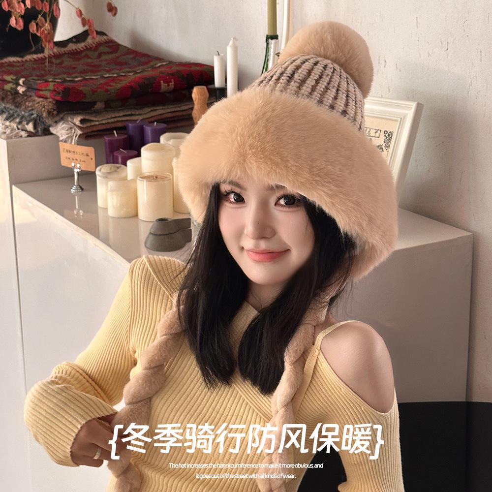 Winter Hat Female Cute Antlers Hairball Ear Protectors Plush Hat Christmas Thickened Northeast Lei Feng Hat Cycling Hat