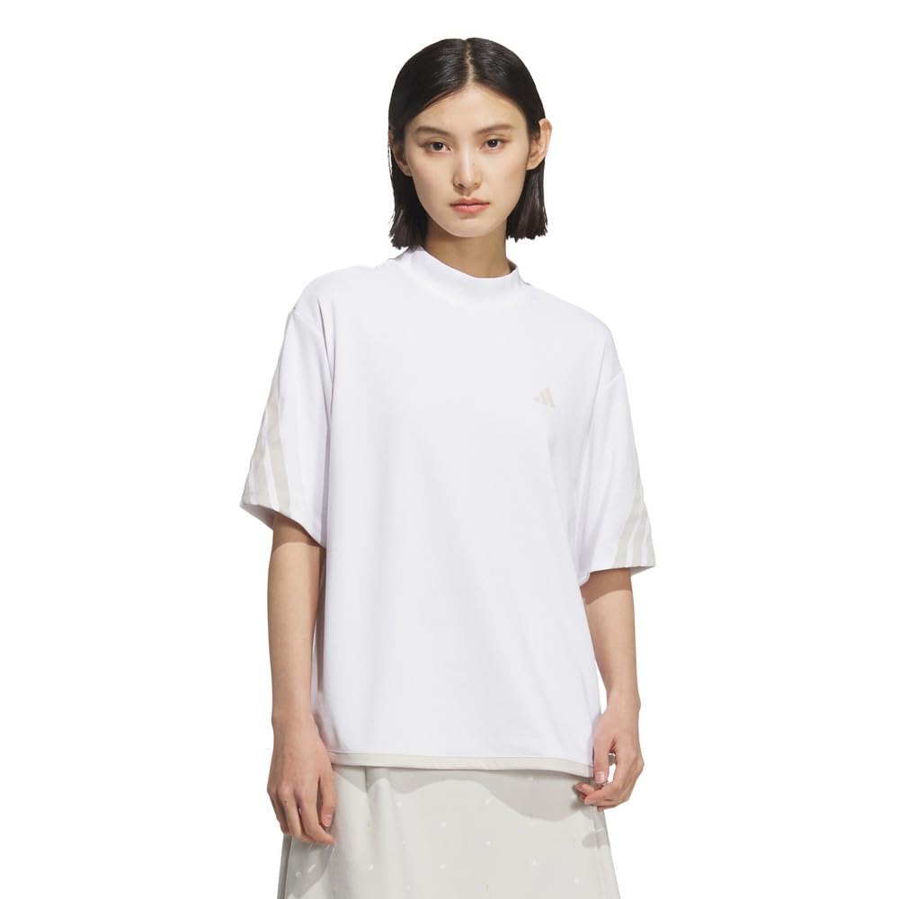 

Three Stripes mock neck box silhouette short sleeve shirt