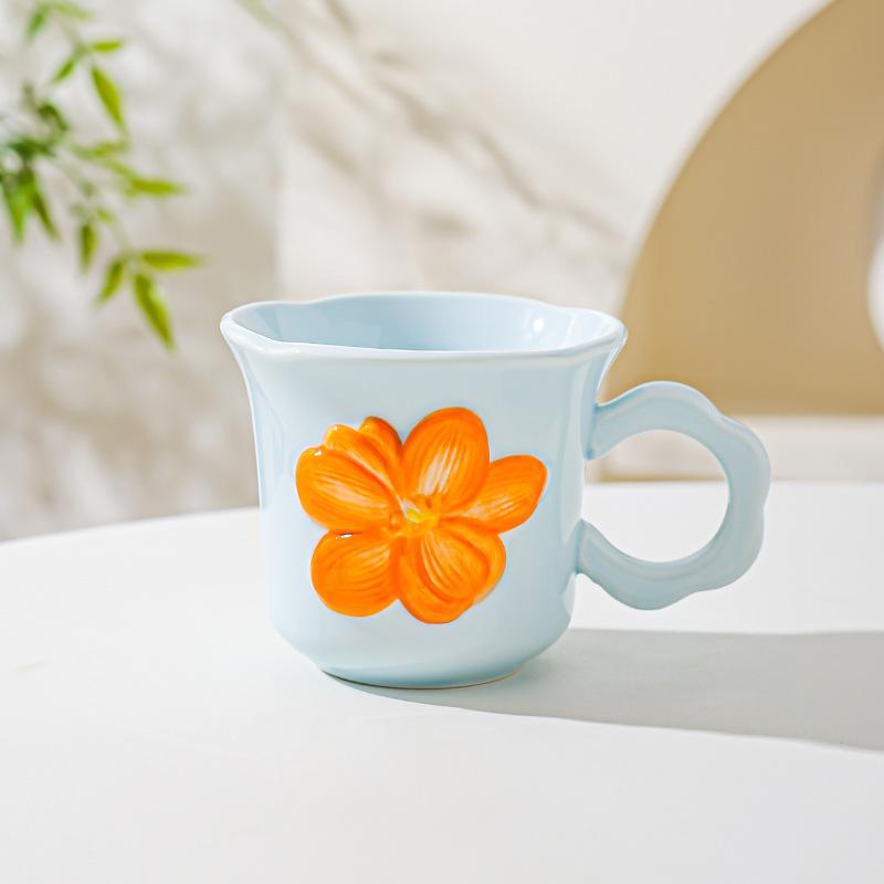 Three dimensional Handmade Design Sense Flowers High Value Ceramic Mug Coffee Cup Girls Water Cup Creative Birthday Gift