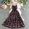 French floral suspender dress women's summer new sexy backless waist thin pleated pendulum dress