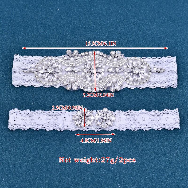 Set de jartiere cu strasuri de cristal clare și perlă albă pentru bal mireasa domnișoară de onoare din dantela elastică sexy de nuntă