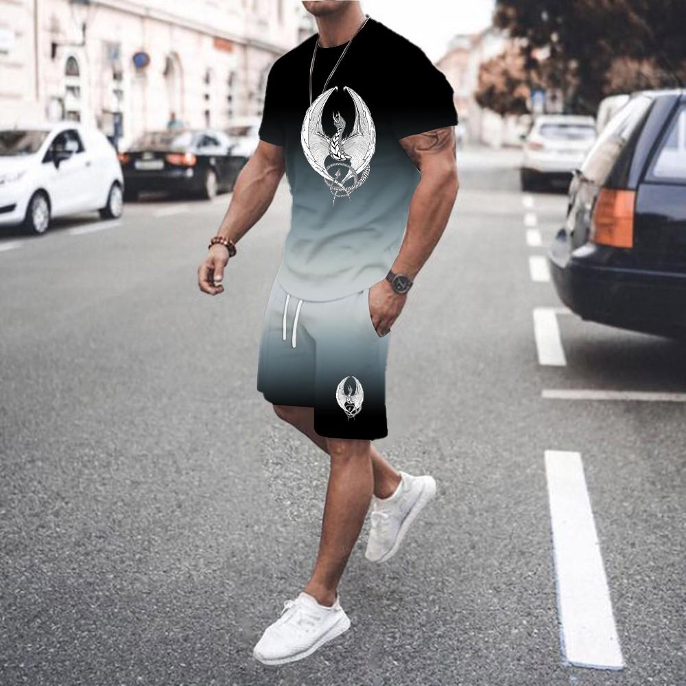 2025 Summer New Fashionable Printed Men's Shorts Set Quick Drying Breathable Sports Set Short Sleeve Set Men's Jogging Set