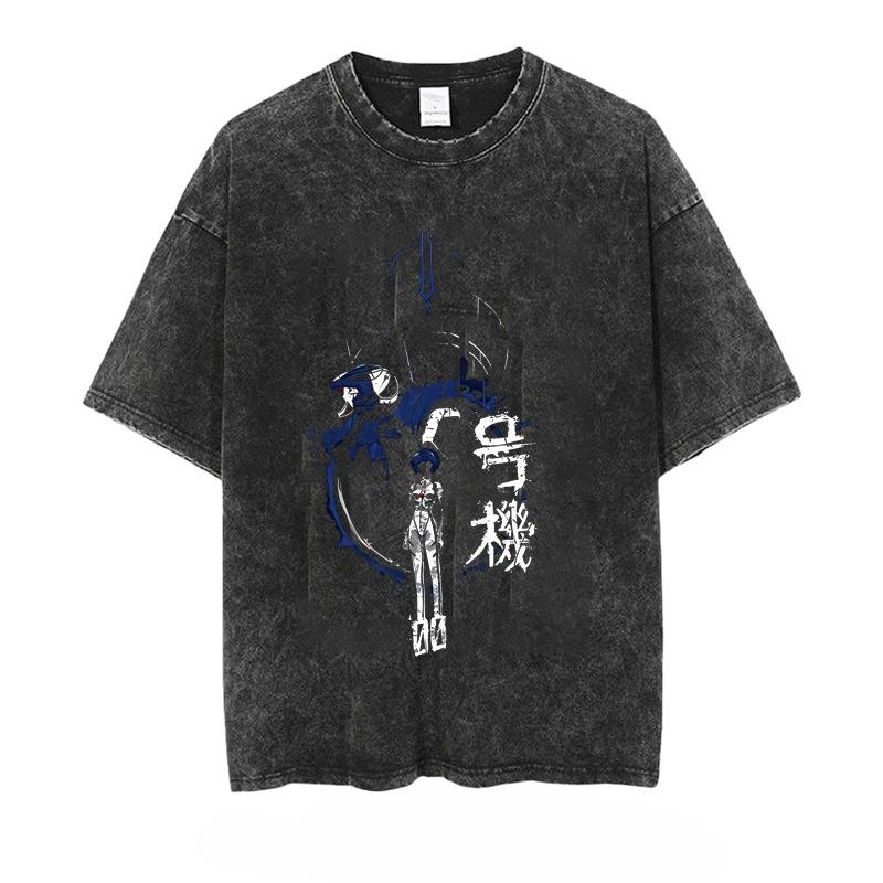 Anime Eva Men's T-shirt Washed Vintage Loose Summer Women's Printed Short-sleeved Tees Oversized Gym Y2k Clothes Harajuku Tops