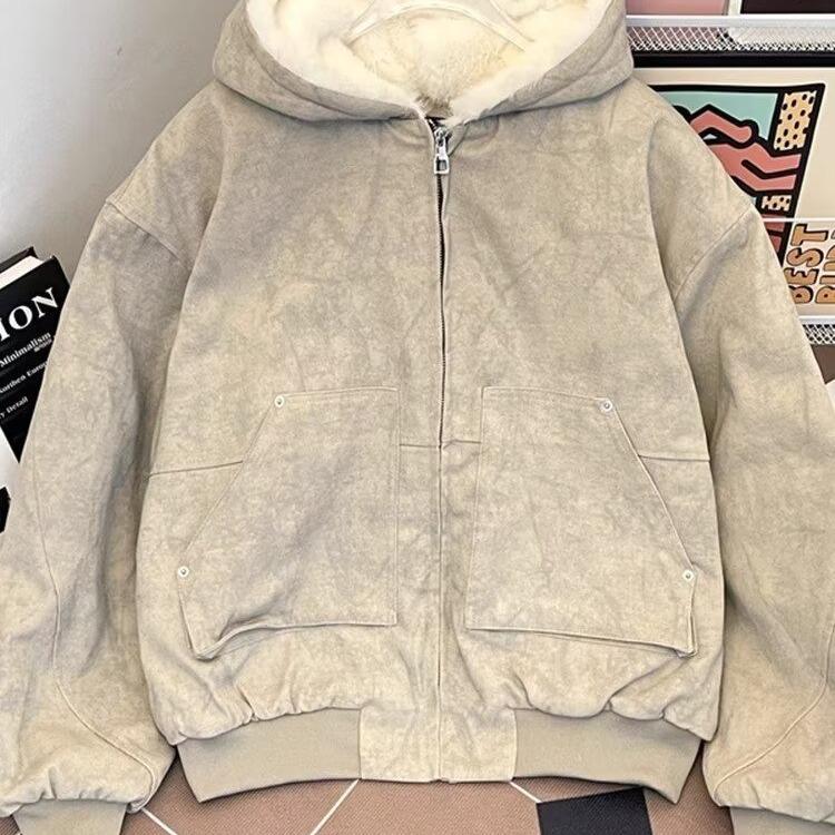 Unisex American Trendy Heavyweight Velvet Hooded Cardigan Jacket