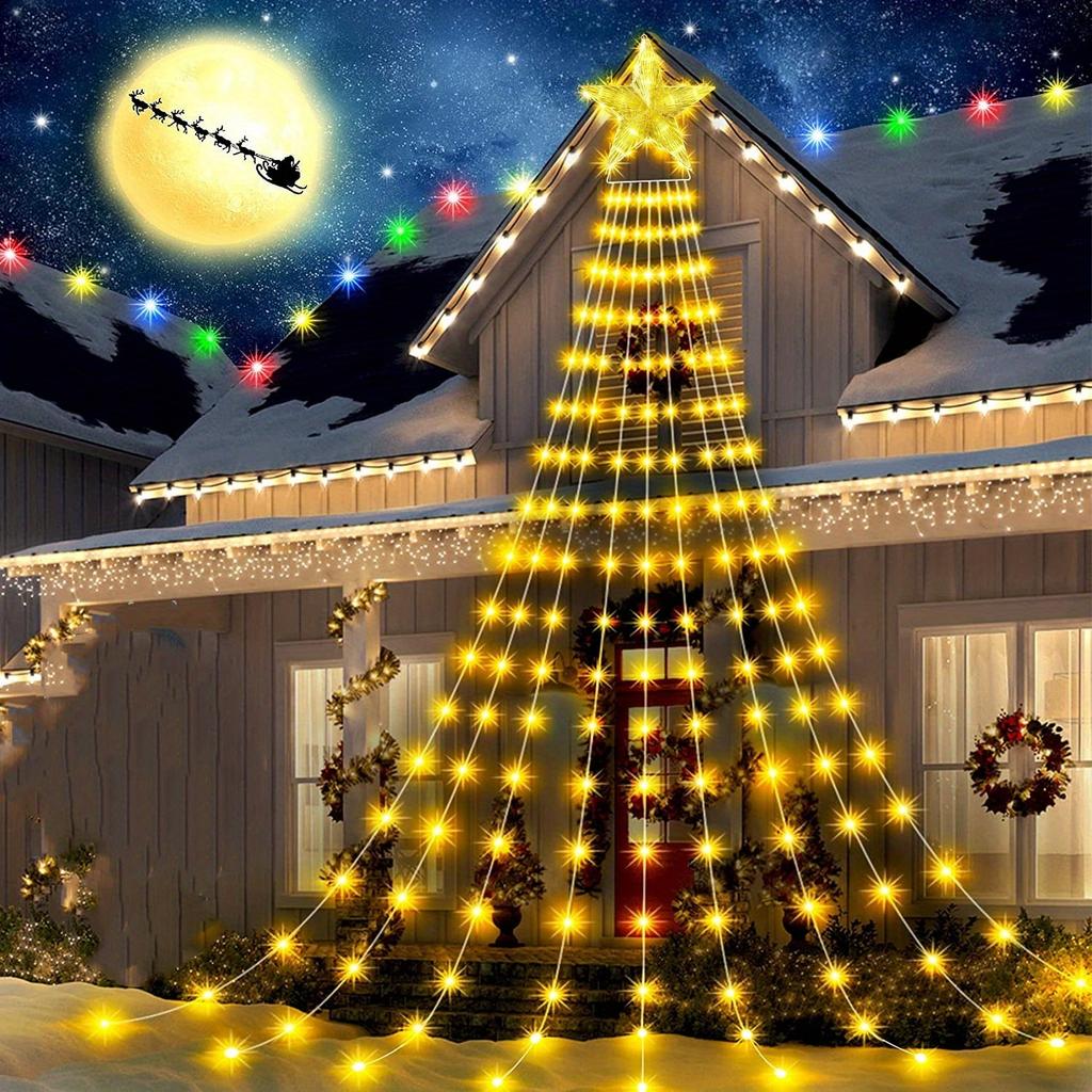 200/280 LED Star Waterfall Lights With 8 Modes USB Powered  Remote Control Camping Light Indoor Outdoor Christmas String Lights
