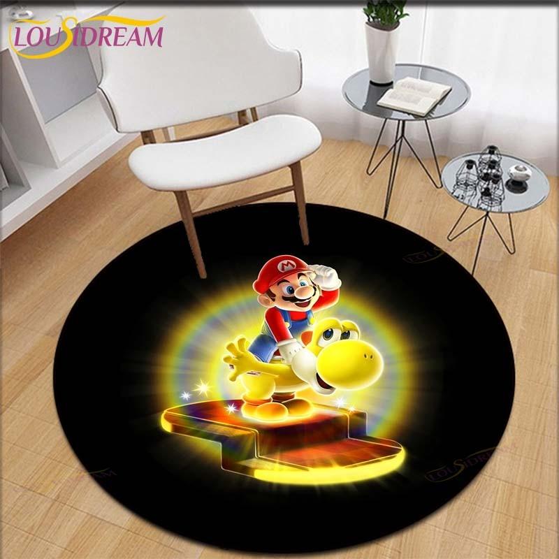 Cartoon Mario Bros Round Children Carpet Anime Pattern Children Flannel Carpet Baby Hand Print Carpet  Anime Rug
