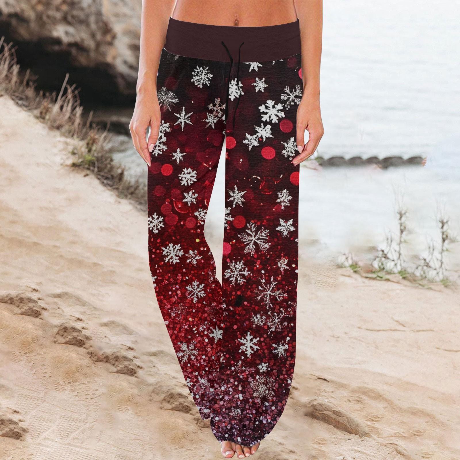 

Женские удобные пижамные брюки с рождественским принтом, широкие брюки на завязках S