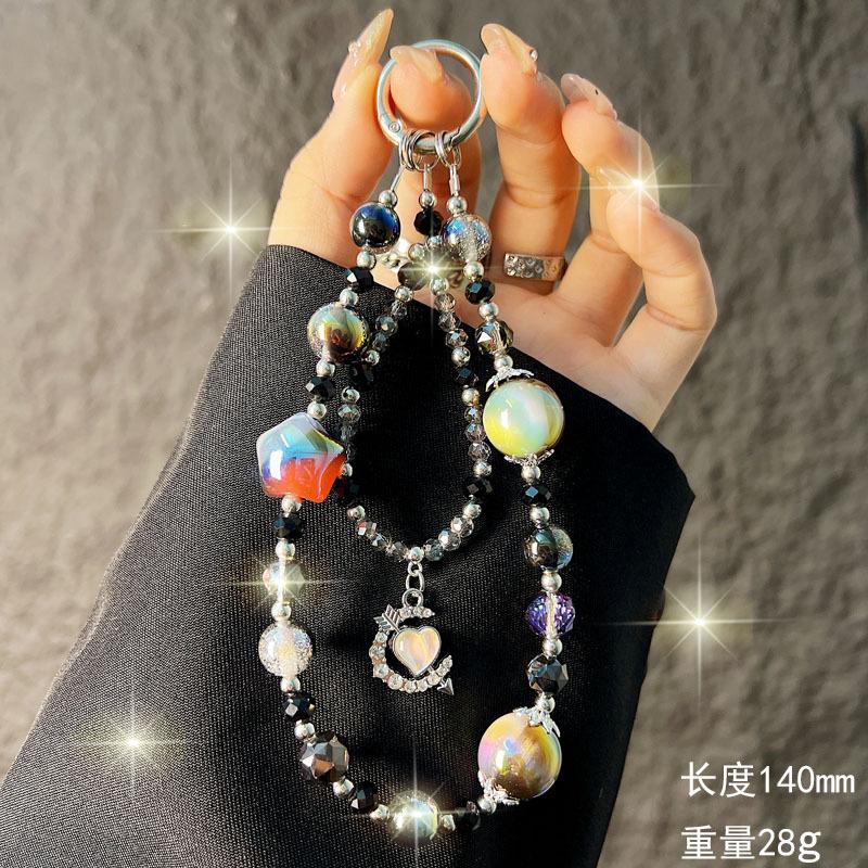

Exquisite Gradient Star Phone Chain Crystal Double Chain Heart-Piercing Pendant Wrist Phone Strap Bag Pendant 【Black】Gradient Star