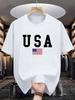 Men's 100% Cotton Able Casual Loose Fit USA American National Flag Graphic Round Neck Short Sl