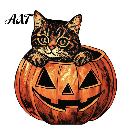 Atmospheric Retro Interior Ornaments Halloween Wooden Ornaments, Distressed Pumpkin/Cat Decorations, Desktop & Wall Unique Handcrafted Wood Decors for