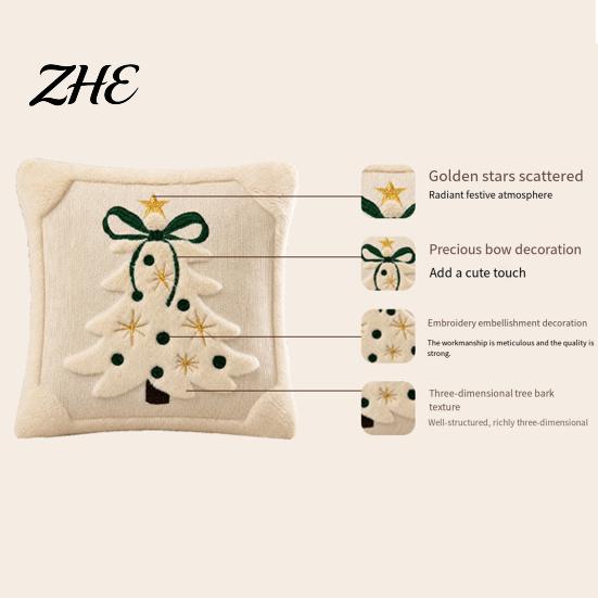 Cozy Knitted Plush Pillow Covers Christmas Pillowcase, 3D Embroidered Design Soft Throw Decorative Cases Cover, Cushion Cover for Holiday Home