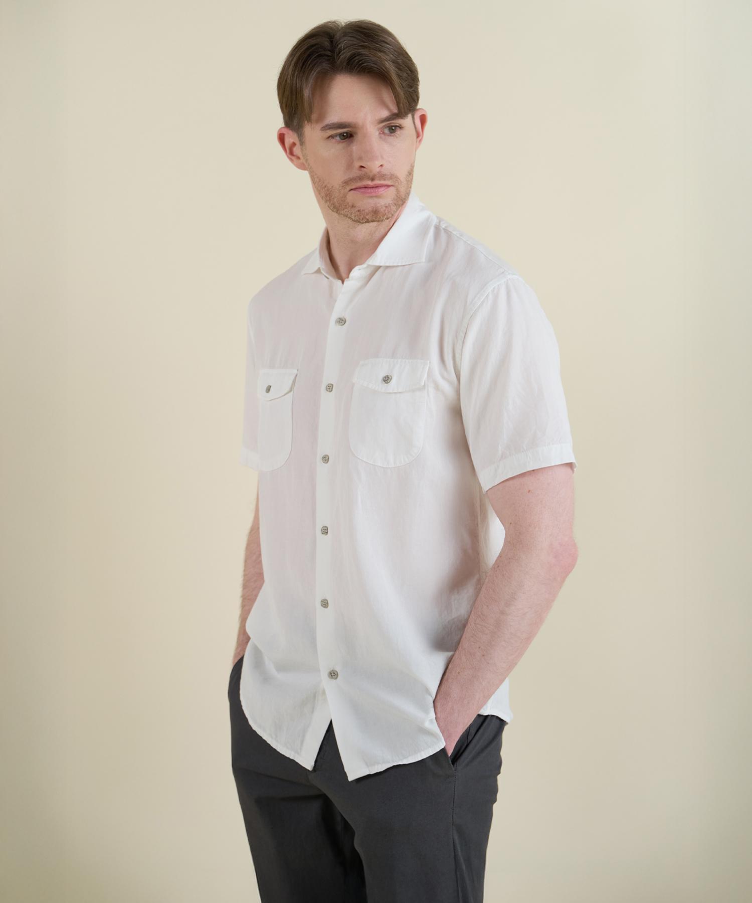Panicalle White Tencel Linen Pocket Shirt White/L