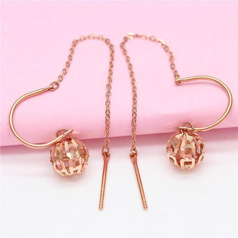 Exquisite Russian 585 Purple Gold Color Gold Hollow Ball Earrings, Simple Temperament Design, Rose Gold-Plated Earrings