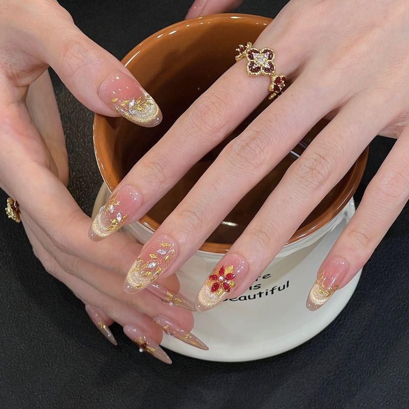 Ks Nail Art Wearable Nails Short Style 2026 New Model High-End Super Popular Cat Eye Handmade High-Quality Nude Color Stunning Nail Pieces