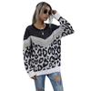 Vintage Fashion Elegant Casual Autumn Leopard Print Color Blocking Long-sleeved Loose Medium-length Round Neck Knit Sweater Women