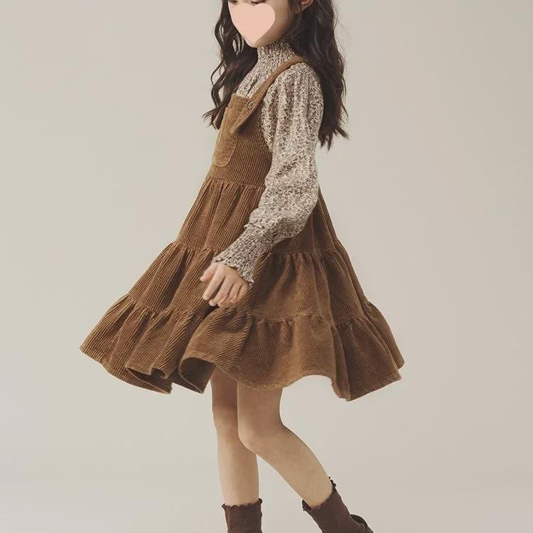 2024 Girls' Korean-Style Floral Suspender Skirt Dress Set: Spring/Autumn Two-Piece for Kids