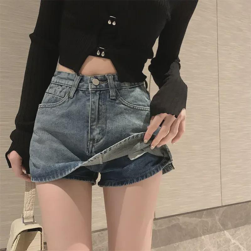 2025 Plus Size Spicy Retro A-line Denim Mini Skirt - High Waist Summer Skirt Pants for Women