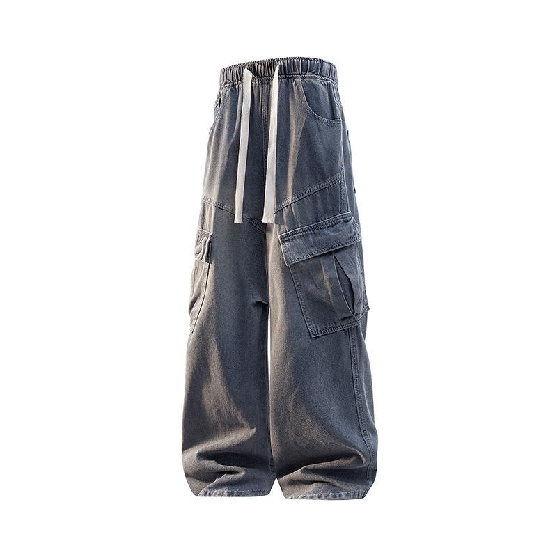 Sommer Herren Schwarz Mehrere Taschen Cargohose Baggy Weites Bein Lässig