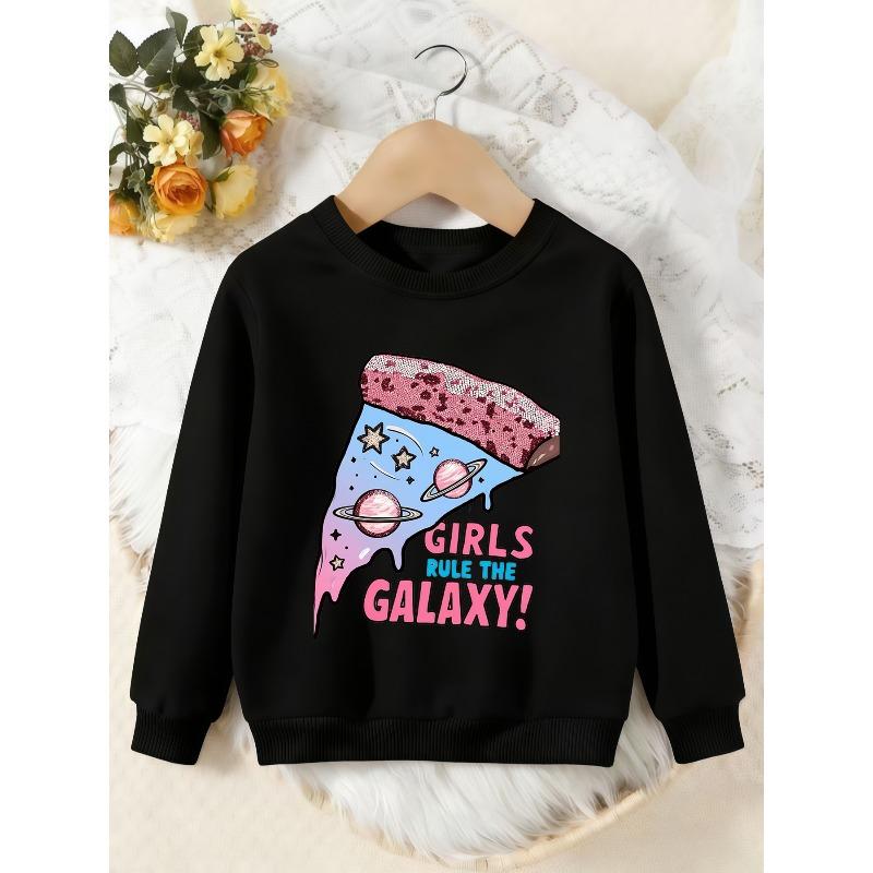 Unisex Kids Crewneck Sweatshirt, Galaxy Pizza Girls Rule The Galaxy Print Pullover, Boys Girls Space Casual Sweatshirt For Kids Over 4 Years Old