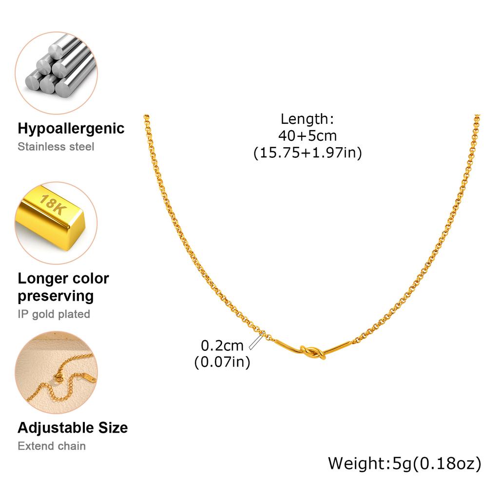 Minimalist Knot Link Chain Necklace for Women,Gold Plated Stainless Steel Necklace Bracelet, Chic Waterproof Jewelry Gift