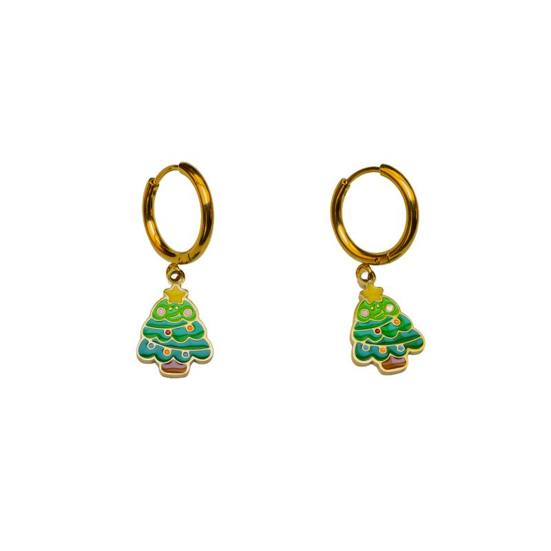 New Fashion Christmas Earrings: Creative Snowman & Tree Design In Stainless Steel