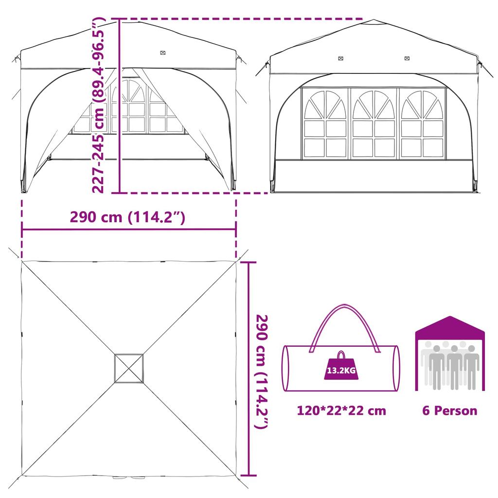 Pop up Party Tent 290 x 290 x 245 cm Green