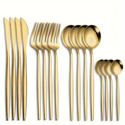 16-Piece Modern Stainless Steel Cutlery Set - Durable, Rust-Resistant Utensils for Home and Restaurant Use