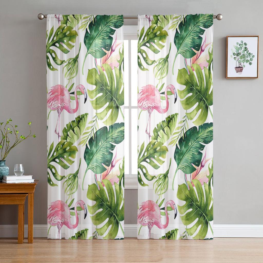 Tropical Exotic Bird Sheer Curtains for Living Room Transparent Tulle Window Treatments Bedroom Kitchen Home Decor Veil Drapes