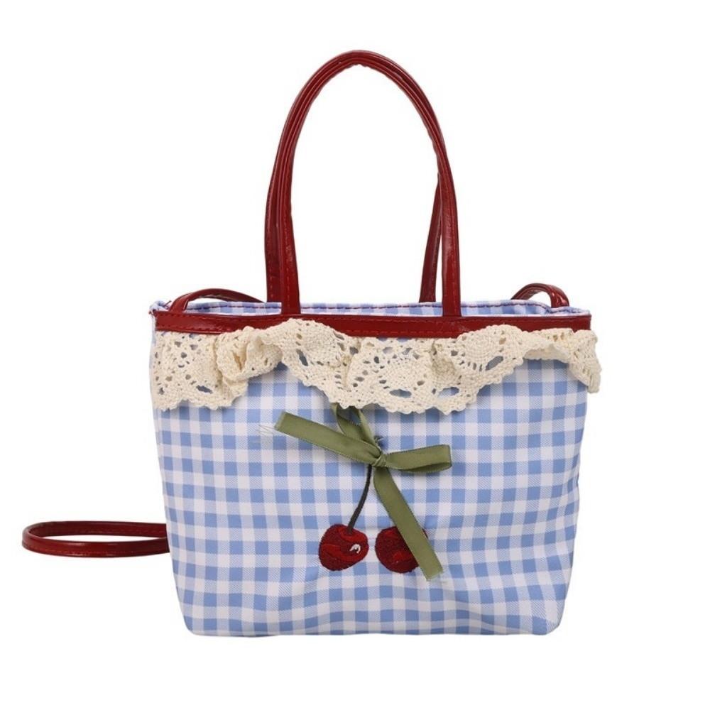 Fashion Large Capacity Crossbody Bag Polka Dot Embroidery Shoulder Bag Bow Checkered Pattern Handbag Travel Use