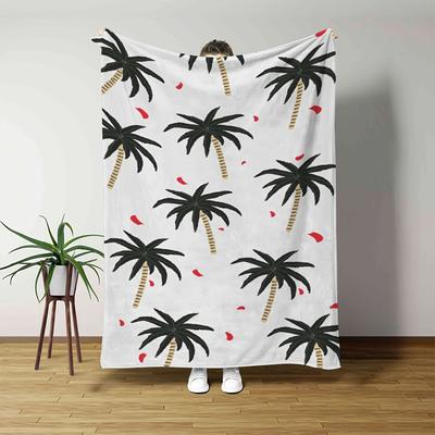 Tropical Palm Tree Beach Vacation Blanket, All Season Polyester Throw Blanket with Vibrant Palm and Lemonade Pattern