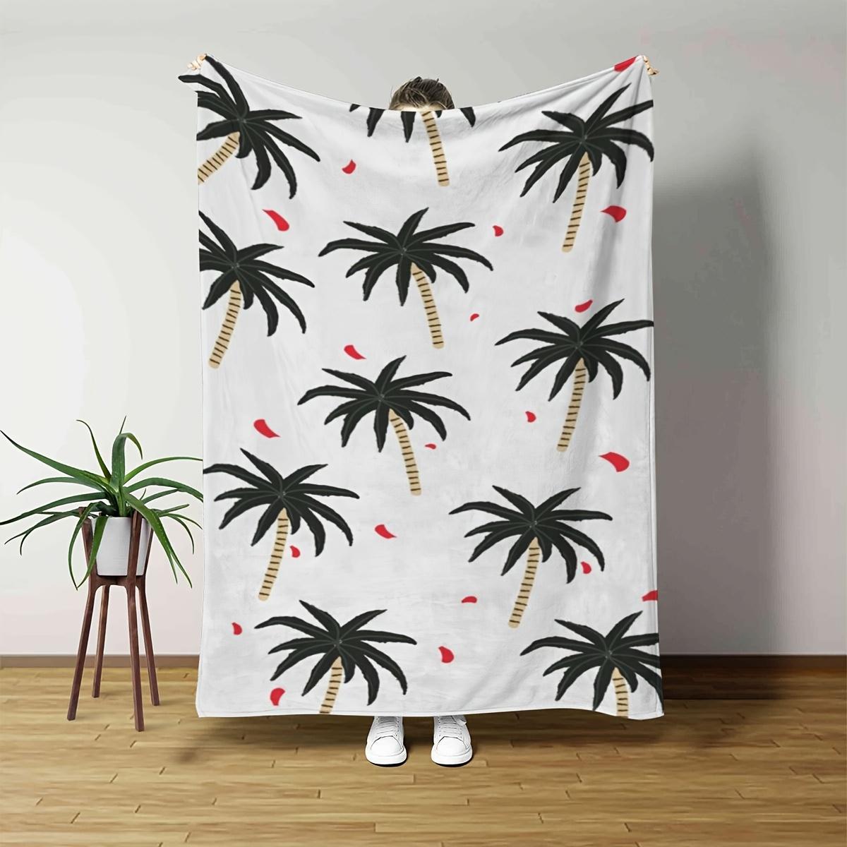 Tropical Palm Tree Beach Vacation Blanket, All Season Polyester Throw Blanket with Vibrant Palm and Lemonade Pattern 100x150cm