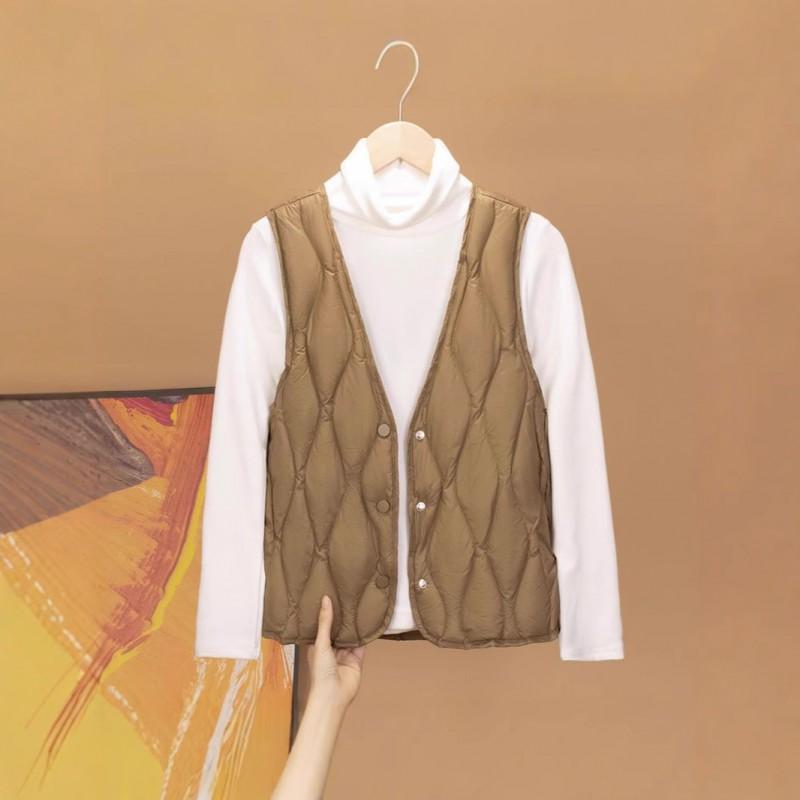 Womens Lightweight Down Vest Slim Fit V-Neck Puffer Waistcoat 90% White Duck Inner Layer