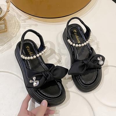 Mode Sandales Chaudes pour Femmes en Été à Semelles Épaisses Style Féerique Perle Chaussures de Plage à Semelles Souples Mode Chaussures Romaines Sandales à Plateforme