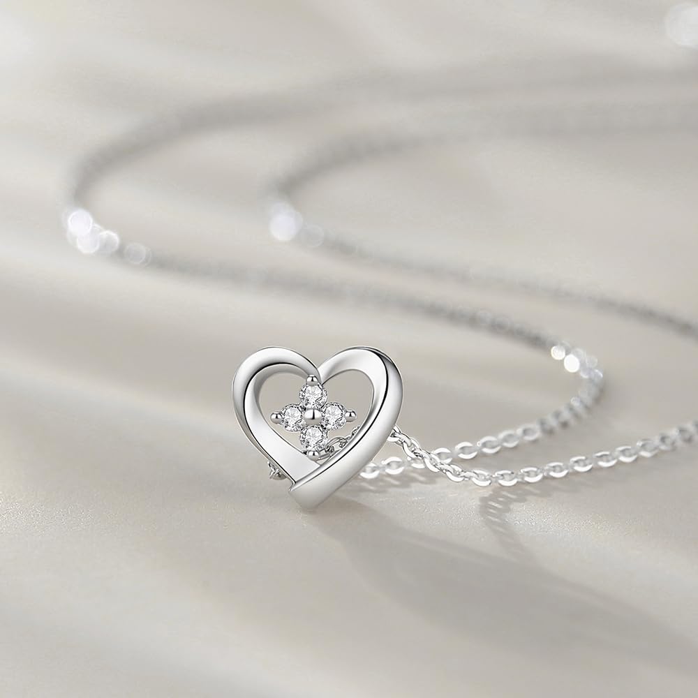 FANCIME Diamond Necklace for 4 Approximately Heart Motif with Silver Perfect for and Gift Women, Platinum, Lab-Grown Diamonds, 0.035 Carat, Pendant,