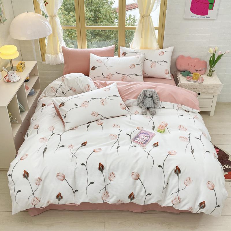 Elegant Blue Floral Pattern Duvet Cover Set 100% Cotton Soft Skin Friendly Queen Size Bedding Set Comforter Cover Pillowcases