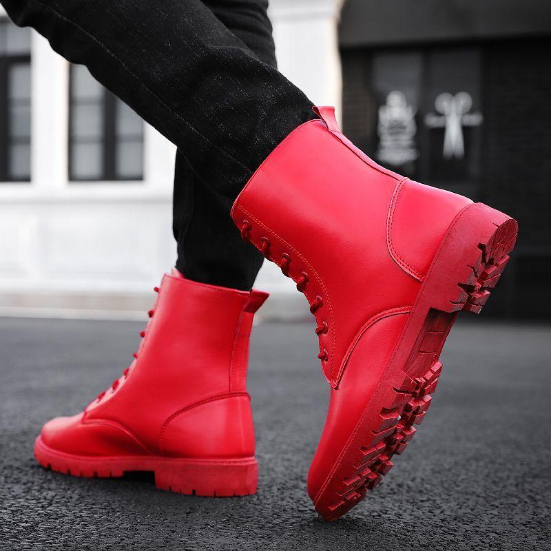 

Осень и зима новые мужские парикмахерские туфли Brock с острым носком и высоким верхом, кожаные ботинки на внутренней платформе, ботинки Мартина, мужские ботинки, короткие ботинки 44