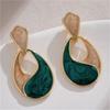 Waterdrop Glaze Haze Patchwork Green Color Geometric Pendant Earring for Women Fashion Personality Brincos Wedding Jewelry