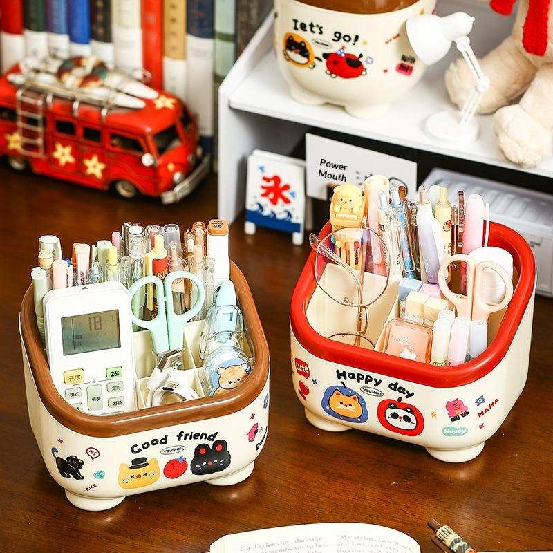 Creative Cartoon Desktop Storage Box Multi Functional Dustproof Space Saving For Student Desk Office
