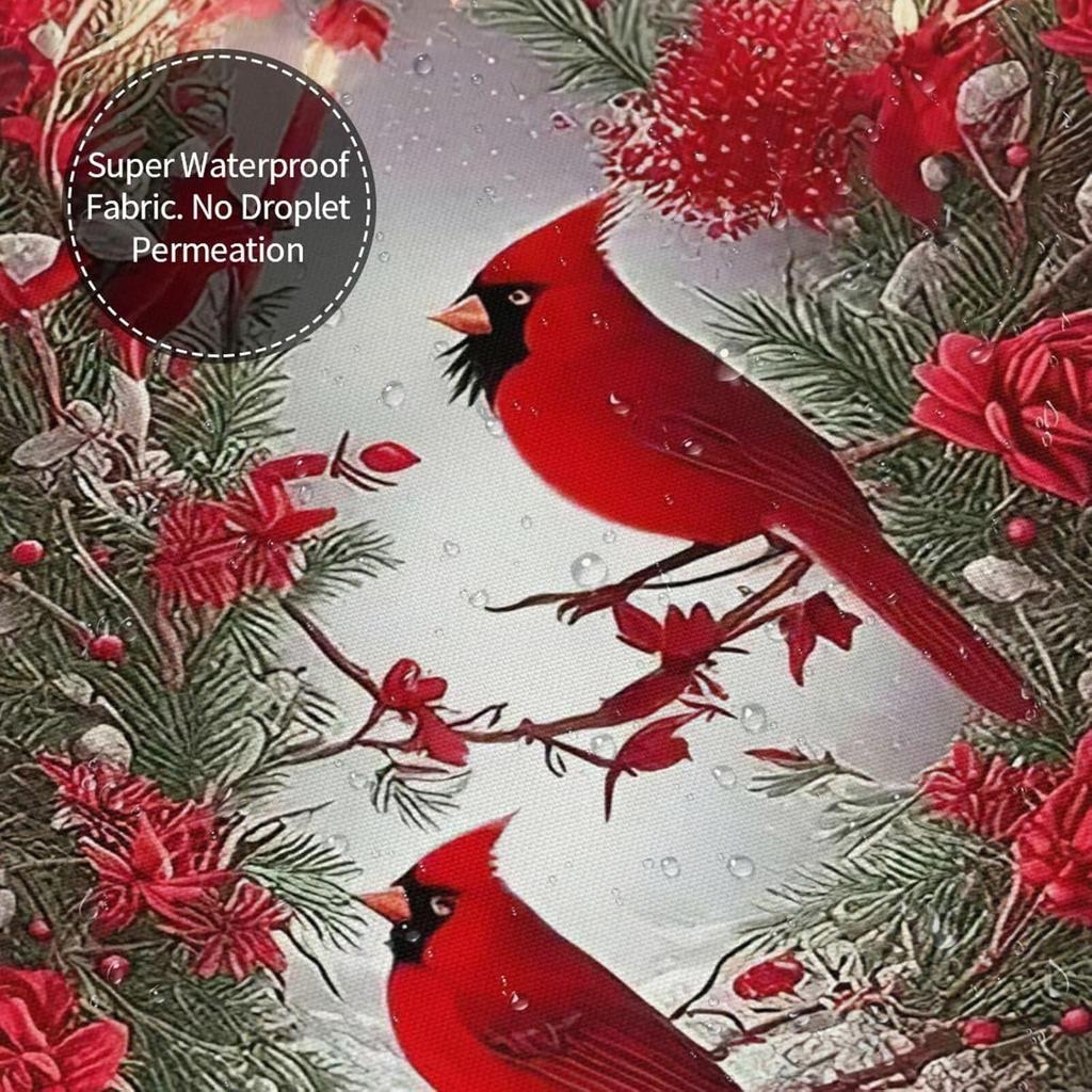 Cortina de Chuveiro Cardeal Cortina de Chuveiro Pássaro Vermelho Tecido Impermeável Decoração de Banheiro Rústica para Casa Cortina com Ganchos 60"x72"