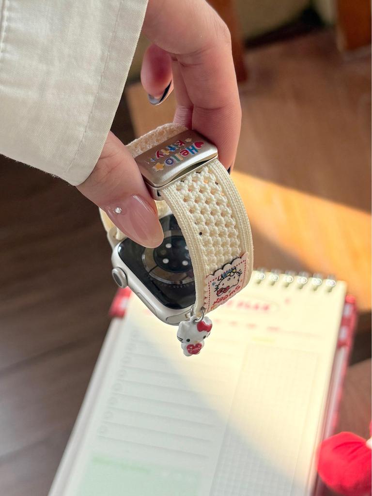 Compatible Apple S11 Watch Band: Breathable Woven Cartoon Pendant with Magnetic Buckle for iWatch 1098765SE